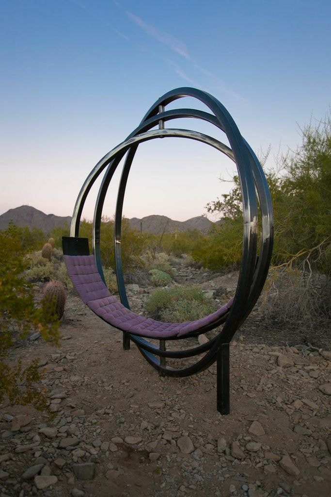Etazin circular chair set among desert plants at Taliesin West